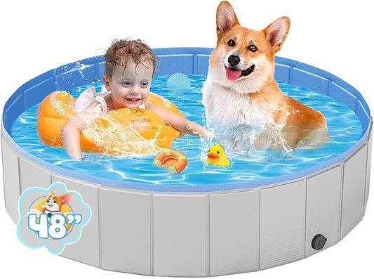 YSJILIDE Portable Dog Pool PVC Pet Swimming Pool Bathtub Collapsible Dog Pool, Hard Plastic Pool for Pets to Swim and Bath (Light Grey - 47"x 12")