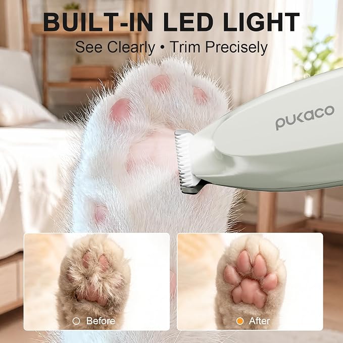 Upgraded Mini Dog Paw Trimmer with LED Light, Low Noise Small Pet Hair Trimmer 18mm Wide Curved Blade, 35dB Cordless Waterproof Pet Paw Grooming Clippers for Dogs, Cats, Paws, Ears, Face, Rump