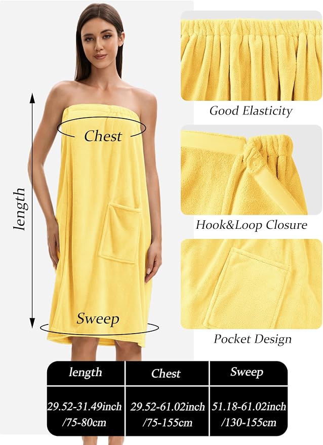 Towel Wrap For Women After Shower，Plush Bath Robe Female，Sauna Spa Wrap Around Towels With Pockets
