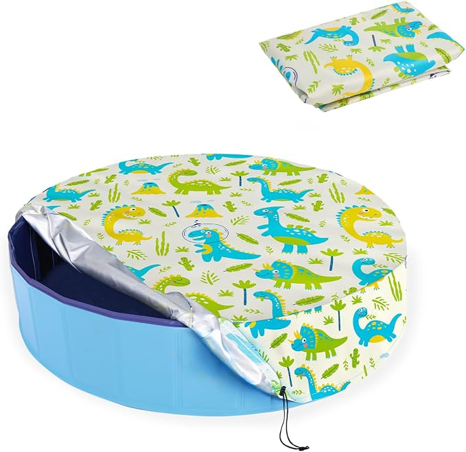 Foldable Dog Pool Cover – Waterproof Round Pet Dog Kiddie Bath Tub Lid Cover, Fit for 32/48/63 Inch Pools, Outdoor Portable Puppy Pool Accessories