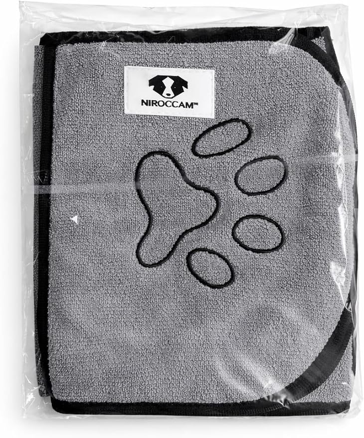Dog Drying Towel with Hand Pockets, Ultra Absorbent Microfiber Dog Towel for Bath Time, Quick Dry Pet Towel for Small, Medium & Large Dogs, Soft & Lightweight (Grey)