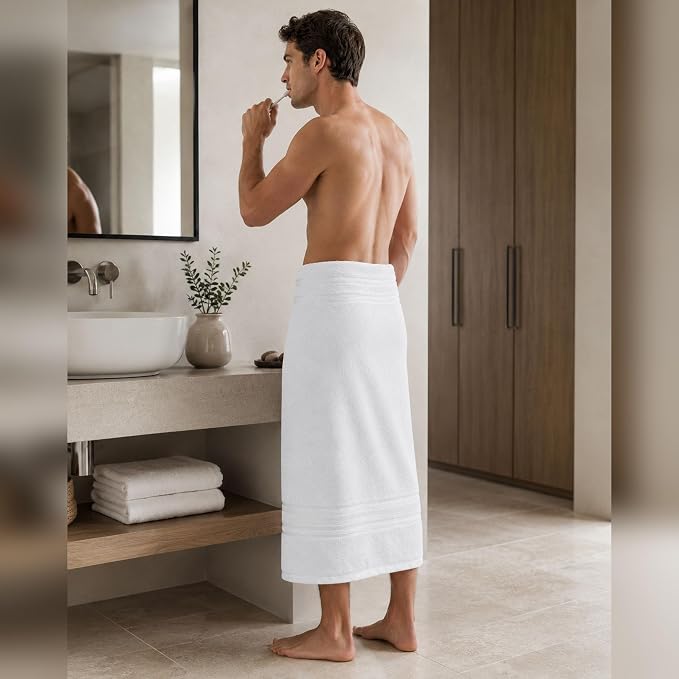 Terry Bath Sheet Set of 6 White Bath Towels Set 35x70 Inches, 100 Combed Long Staple Cotton 600 GSM Highly Absorbent Ultra Soft Oversized Large Luxury Hotel & Spa Quality Bathroom Towels Set