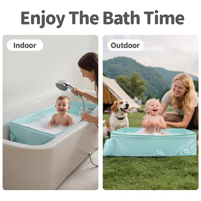 Baby Bathtub for 6M-3Y Toddler, Baby Shower Gifts & Registry Search for Boys Girls, Collapsible & Portable Bathtub for Beach Vacation Travel, Bath Essentials for Toddler, Newborn, Kids