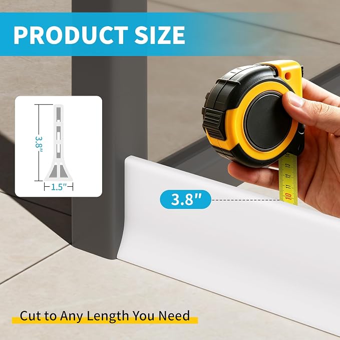 3.8'' High Shower Threshold Water Dam 39 Inch Collapsible Self Adhesive Shower Water Splash Guard Shower Water Blocker Wet and Dry Separation for Bathroom (67 Inch, White)