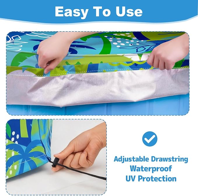 Foldable Dog Pool Cover – Waterproof Round Pet Dog Kiddie Bath Tub Lid Cover, Fit for 32/48/63 Inch Pools, Outdoor Portable Puppy Pool Accessories (S-32 * 8 Inch, Beach Element-1)