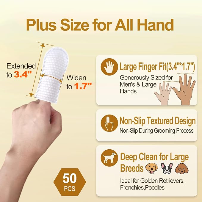 Extra Large Dog Ear Finger Wipes,Gently Remove Ear Wax & Dirt,Relieve Ear Itching. All Natural Ingredients Dog Ear Wipes.Safe & Gentle Ear Wipes for Dog & Cat - 50 Count Blue