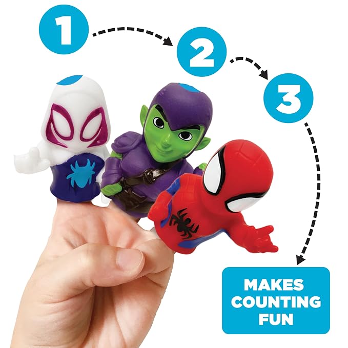 Spidey & His Amazing Friends 10 Piece Finger Puppet Set - Party Favors, Educational, Bath, Floating Pool, Beach Toys, Playtime