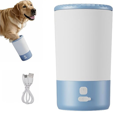Lervynxi-Dog Paw Cleaner, Portable Automatic Pet Paw Washer - One Touch Start, ABS Body, Detachable Silicone Brush, USB Rechargeable, for Small & Medium Dogs, Clean Paws, White Glacier Blue