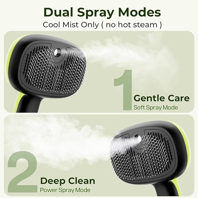 Pecute Self-Cleaning Steam Dog Cat Brush for Heavy Shedding/Long Coats | Gentle, Undercoat removal & smoothing, Shedding control, For water-anxious pets, 2 cool mist modes, XL tank, 240-min runtime