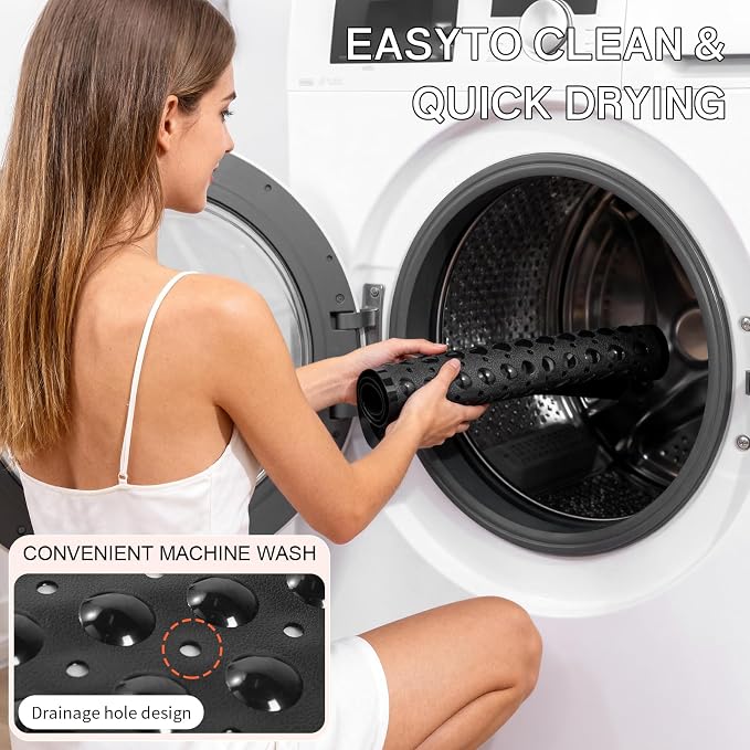 Anti-Slip Bathtub Shower mat, 21×21（ 53×53cm） inch Soft Oversized Machine Washable Non-Slip Bathtub mat with Drainage Holes, Bathroom Floor Suction Cup.（1-Opaque Black）