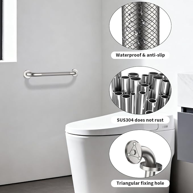 24 Inch Shower Grab Bar, ZUEXT Stainless Steel Bathroom Safety Handle w/Knurled Non-Slip Grip, Heavy Duty Wall Mounted Bathtub Toilet Support Rail for Elderly Seniors Disabled (Nickel, 1.25" Diameter)