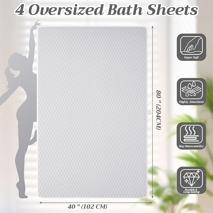Peryiter 4 Pcs Oversized Bath Towels 40 x 80 Inch Extra Large Gray Bath Sheets for Adults Jumbo Microfiber Towels Coral Velvet Highly Absorbent Bathroom Towel for Adults Home Beach