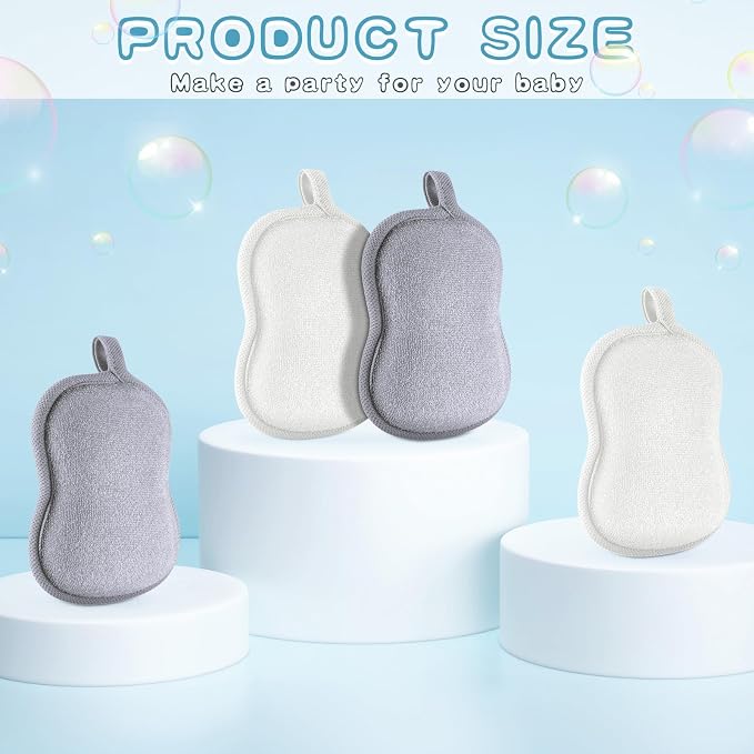 Tatuo 4 Pieces Baby Bath Sponge Soft Comfy Cotton Baby Sponge Toddler Absorbent Loofah for Kids Babies Boy Girl(Grey,White)