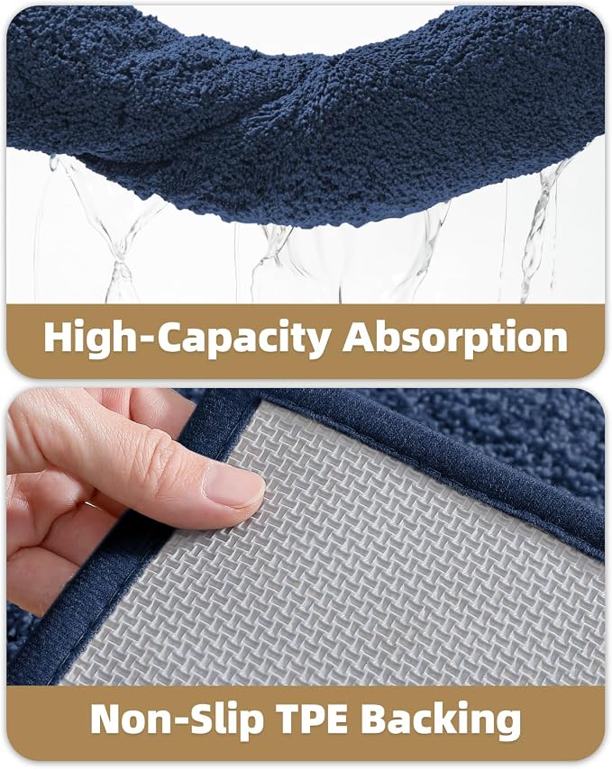 Color&Geometry Standard Sized Bath Rugs Non Slip Washable, 20"x31.5" Absorbent Navy Blue Bathroom Rugs, Soft Bath Mats for Bathroom Floor, Shower, Bathtub, Laundry
