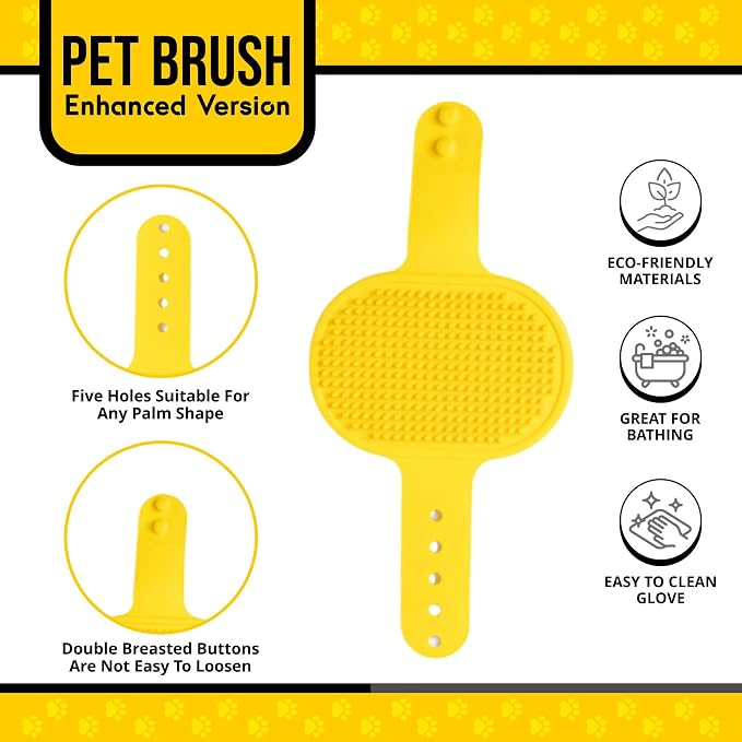 Silicone Dog Bath Brush – Soft Pet Scrubber for Bathing & Grooming – Shampoo Brush for Dogs, Cats & Puppies – Adjustable Strap – Choose from 5 Colors (Yellow)