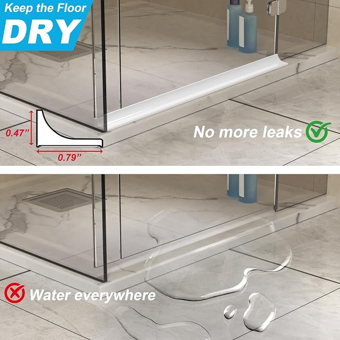 67Inch Shower Threshold Water Dam, Self-Adhesive Silicone Shower Barrier Water Stopper Shower Door Bottom Seal Strip Shower Splash Guard for Bathroom Kitchen Bathtub