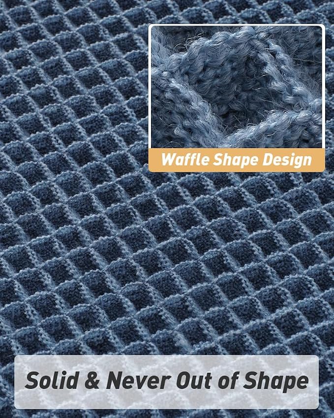 AMOAMI Upgraded Waffle Runner Rug Super Absorbent Non Slip Bath Mats for Bathroom Machine Washable Bathroom Runner Rug with Tassels, Ideal for Hallway Bedroom Laundry Room, 2'x 5'(24" x 60"), Blue