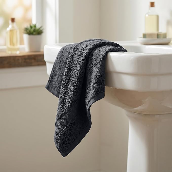RIVERSIDE 6-Pack Premium Hand Towels Set, 16x28 inches, 100% Ring Spun Cotton, Super Soft, Quicker to Dry and Highly Absorbent, Towels for Bathroom, Kitchen, Gym, (Charcoal Gray)