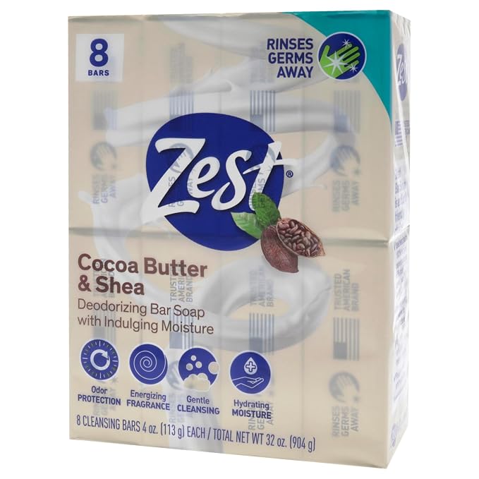 Zest Bar Soap - 8 Bars - Enriched With Cocoa Butter And Shea for Ultra Moisturizing Cleansing - Leaves Your Body Feeling Silky Smooth And Deeply Moisturized