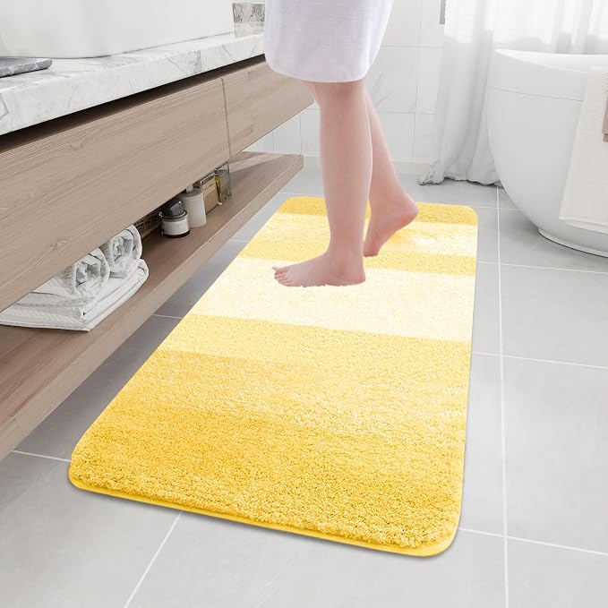 Arotive Microfiber Bathroom Rugs, Shaggy Soft and Absorbent Bath Rug, Thick Plush Machine Washable Dry Bath Mats for Bathroom, Tub and Shower, 47x20, Yellow, Rectangular