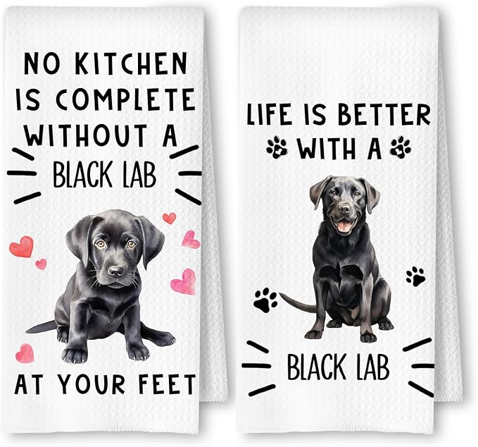 Black Labrador Retriever Gifts Kitchen Towels, Black Lab Gifts Dish Tea Towels for Kitchen Decor, Gift for Labrador Dog Lovers Decorative Hand Towel, 16x24 Inches Set of 2