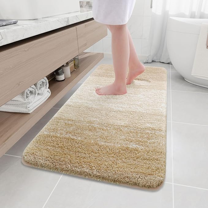 Arotive Microfiber Bathroom Rugs, Shaggy Soft and Absorbent Bath Rug, Thick Plush Machine Washable Dry Bath Mats for Bathroom, Tub and Shower, 47x24, Camel, Rectangular