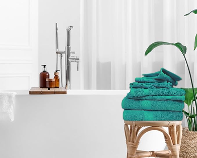 Luxury 8 Piece Set, 2 Bath Towels 2 Hand Towels 4 Washcloths, 100% Cotton Towels for Bathroom, Home, Spa, Hotel & Gym – Ultra Soft, Highly Absorbent, Quick Dry (Dark Green)