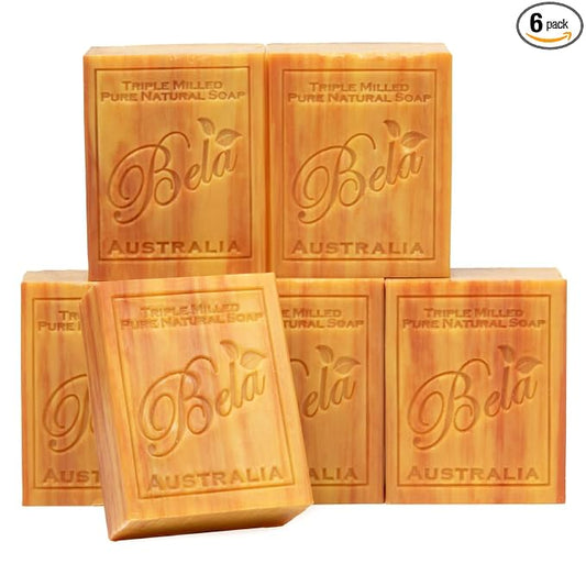 BELA Frankincense and Myrrh Soap 3.3 OZ Pack of 6, French Triple Milled Bar Soap with Organic Shea Butter, Hand, Face and Body Wash Bar, Made in Australia
