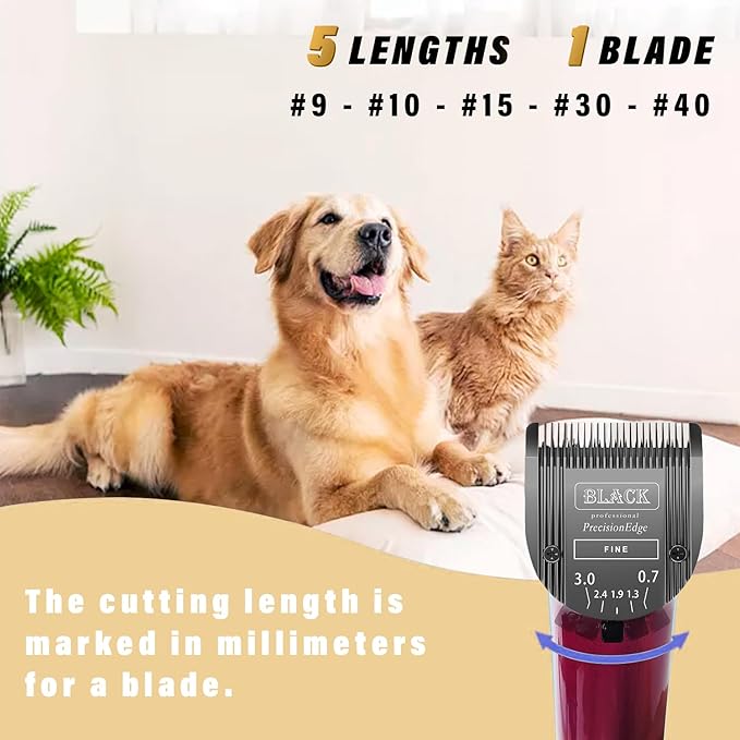 Detachable Adjustable Pet Dog Grooming Clipper 5-in-1 Blade Compatible with WAHL Professional Animal Blade Arco, Bravura, Chromado, Creativa, Figura, and Motion Pet, Dog, and Horse Clippers (Black)