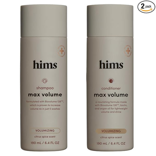 hims Max Volume Shampoo & Conditioner Set - Biovolume 128, Biotin, & Argan Oil - Root Lift & Moisturizing for Fine Hair - Sulfate-Free, Paraben-Free, Vegan - Citrus Spice Scent - 6.4 Fl Oz Each