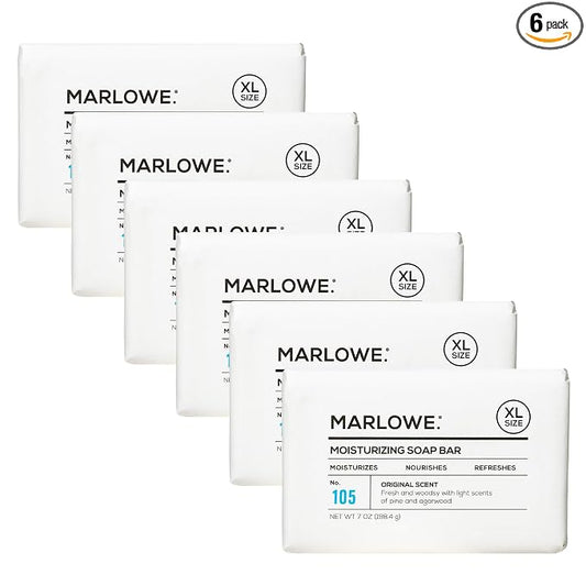 MARLOWE. Bar Soap for Men, Moisturizing Body Soap, Sage + Fir, 7 oz(6 Bars) | Nourishing & Refreshing with Natural Extracts, Shea Butter, Olive Oil & Green Tea Extracts, Original Sage & Fir Scent