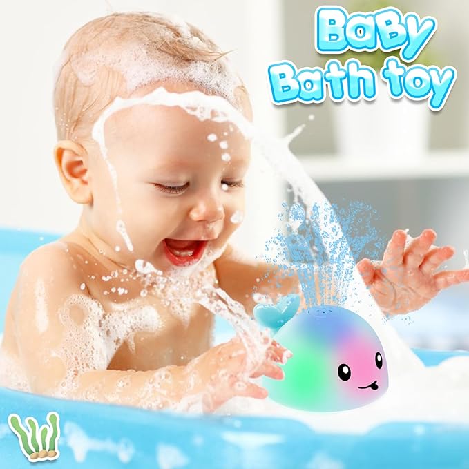 Baby Boy Bath Toys, Easter Basket Stuffers for Babies 1 Year Old Boy Gifts, Toddler Bath Toys for Kids Ages 1-3, Light Up Whale Bath Toy Sprinkler Baby Toys 6-12-18 Months Bathtub Fountain Toy