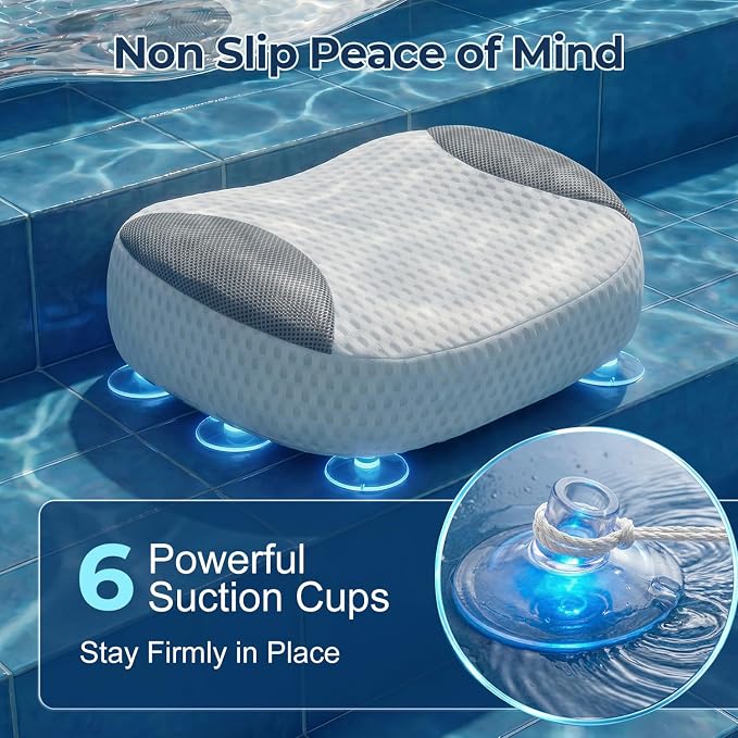 Hot Tub Booster Seat for Adults, 4D Air Mesh Hot Tub Cushion with 6 Strong Non-Slip Suction Cups, Ergonomic Hot Tub Seats, Quick Dry Hot Tub Accessories for Adults Indoor Outdoor, No Zipper Design