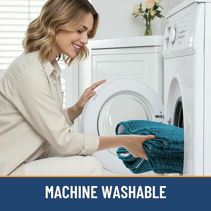 Arotive Bathroom Rugs 34" x 21", Ultra Soft Absorbent Chenille Bath Rugs, Rubber Backing, Machine Washable Bath Mats for Bathroom Floor, Tub and Shower, Home Decor Accessories, Peacock Blue
