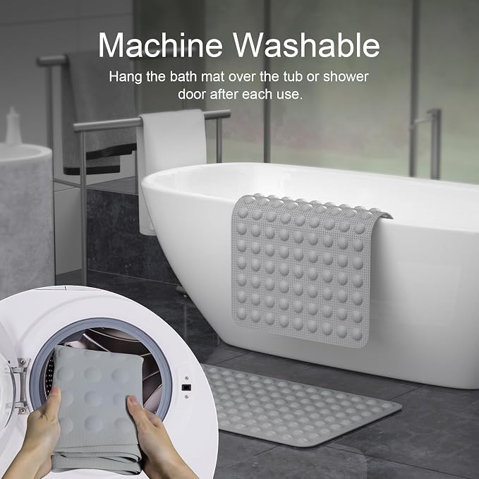 JOYCANO Rubber Bathtub Mat Non Slip, Baby Bath Mat for Tub, Shower Mat Non Slip PVC-Free, Strong Suction and Textured Surface, Non-Toxic, No Chemical Smells, for Kids Elderly Dogs, Grey