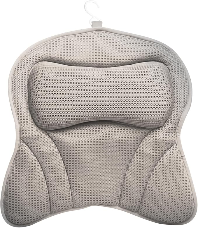 Bath Pillow 4D Bath Tub Pillows for Head Tub Pillow for Bathtub with 6 Non-Slip Suction Cups Bathtub Headrest Cushion Fits All Bathtubs(Color:Grey)