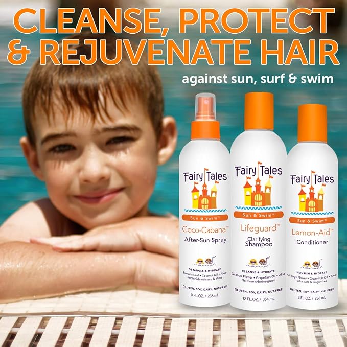 Fairy Tales Swim Shampoo, Conditioner, and Conditioning Spray for Kids- 3 pack | Made with Natural Ingredients in the USA | Chlorine Removal Swimmer Trio | No Parabens, Sulfates, or Synthetic Dyes
