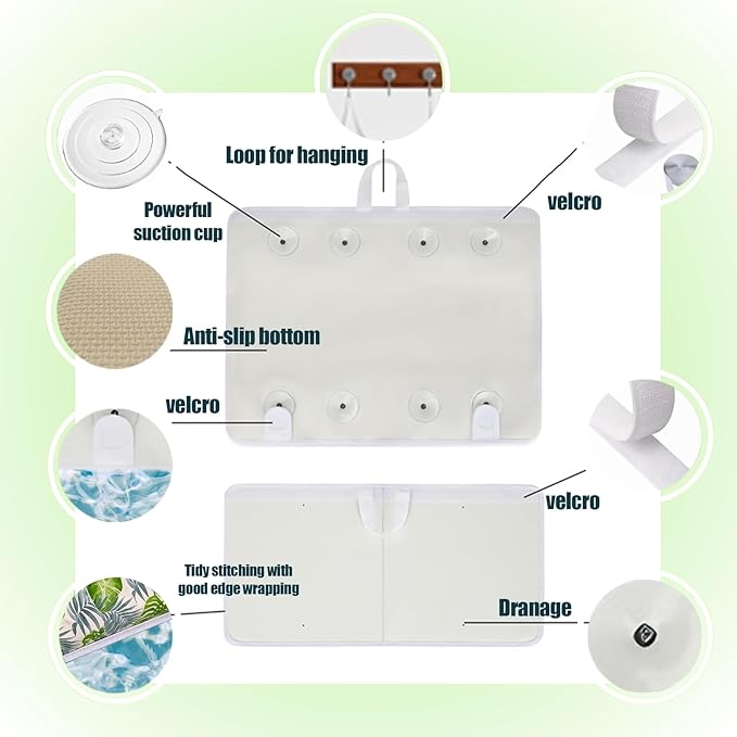 Supa Ant Bath Kneeler –8 Suction Cups & 2" Padding.Certified Non Toxic Bath Kneeling Pad for Bath Tub & 5 Bath Toy Organizer. Fast Dry Baby Bath Kneeler and Elbow Rest Pad Set Leaf