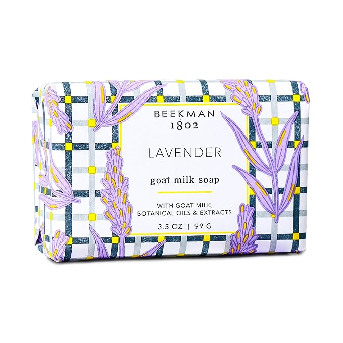 Beekman 1802 Goat Milk Soap – Moisturizing Hand & Body Soap Bar with Shea Butter & Botanical Oils, Triple-Milled, Non-Drying, Made for Sensitive Skin, Lavender 3.5 oz