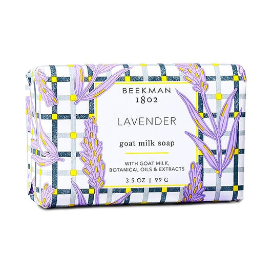Beekman 1802 Goat Milk Soap – Moisturizing Hand & Body Soap Bar with Shea Butter & Botanical Oils, Triple-Milled, Non-Drying, Made for Sensitive Skin, Lavender 3.5 oz