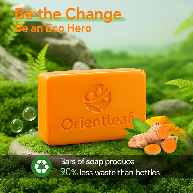 ORIENTLEAF Kojic Acid and Turmeric Soap for Dark Spots Remover, Brightening, Hyperpigmentation for Face, 4oz x 2 BARS