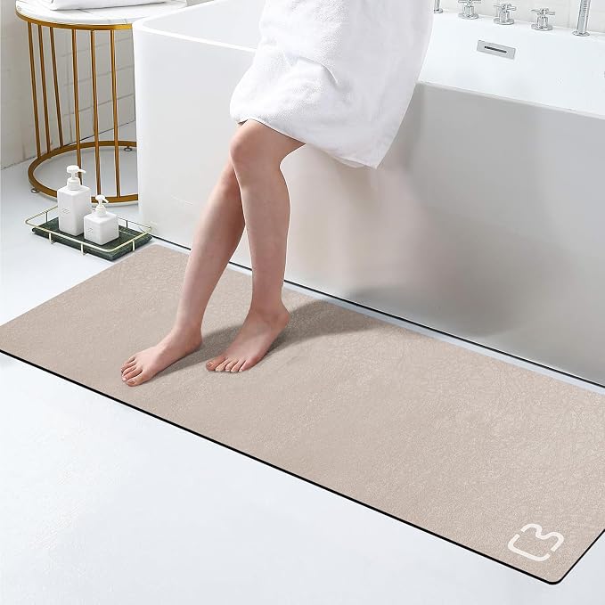 RUERYA Taupe Diatomaceous Earth Bath Mat 17" x 59" Extra Long Bathtub Mat Super Absorbent Non-Slip Shower Mat Bath Stone Fast Dry Large Mat Bathroom Rugs Mats for Bathroom Floor, Tub, Shower, Sink