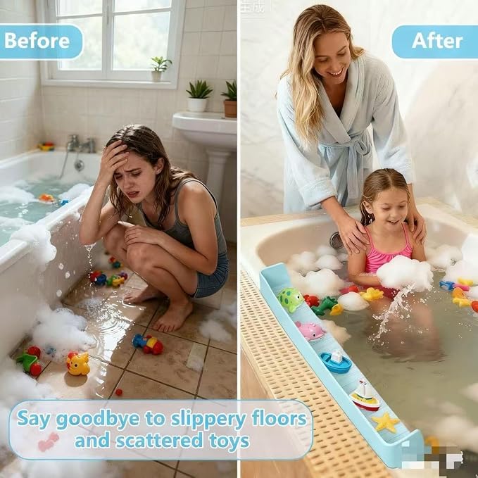 Bathtub Splash Guard for Kids, 2-in-1 Bath Toy Organizer Tub Shelf