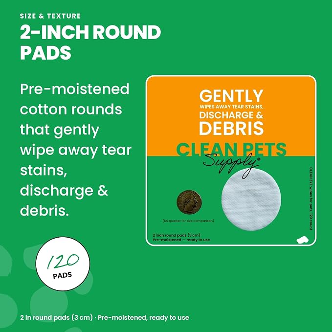 Clean Pets Eye Wipes for Dogs Cats, Tear Stain Remover 120ct | Gentle eye wipes for cats & dogs. Just clean.
