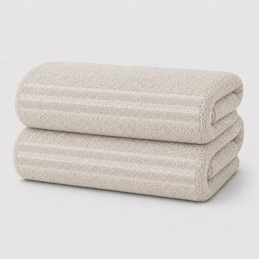 Terry Bath Sheet Set of 2 Cream Bath Towels Set 35x70 Inches, 100 Combed Long Staple Cotton Highly Absorbent Ultra Soft Oversized Large Luxury Hotel & Spa Quality Bathroom Towels Set