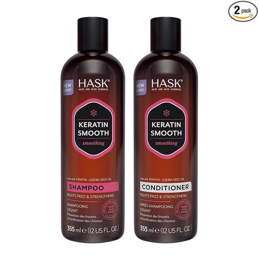 HASK Keratin Smoothing Shampoo + Conditioner Set | For All Hair Types, Sulfate-Free, Paraben-Free, Gluten-Free, Cruelty-Free, Color Safe | 12oz each