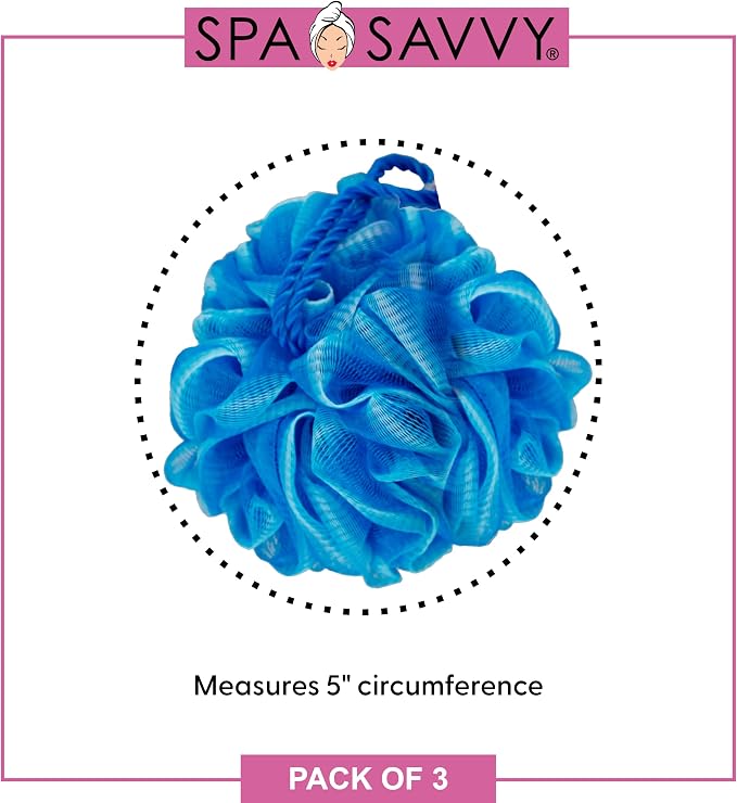 Bath Loofah Set, 3 Pack Shower Pouf Body Sponges with Suction Cups, Exfoliating Bath Accessories for Men and Women, Multicolor