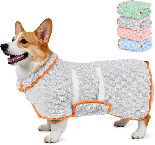 Glittme Dog Bathrobe for Drying Dogs, Super Absorbent Fleece Dog Towel Robe, Adjustable Dry Coat for Large Medium Small Dogs, Warm Pet Drying Vest for After Bath, Swimming, Muddy Walks & Car Travel