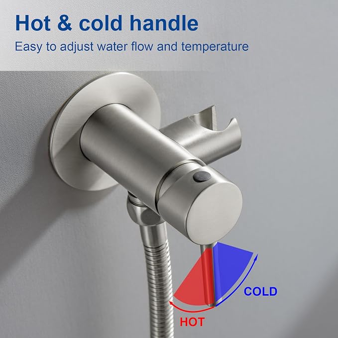 SHAMANDA Warm Water Bidet Sprayer for Toilet with Hot and Cold Brass Rough-in Valve, Stainless Steel Round Handheld Bidet Attachment Set for Feminine, Pets and Baby Diaper Wash, Brushed Nickel