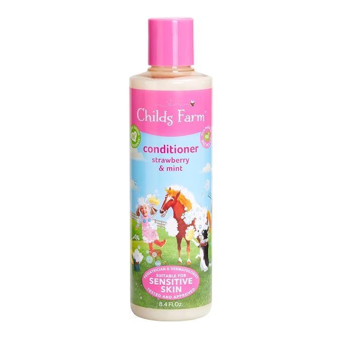 Childs Farm, Kids Hair Conditioner for Dry, Sensitive Skin & Scalp, Strawberry & Organic Mint, Conditions & Nourishes, Vegan, Cruelty-Free, 8.4 Fl Oz